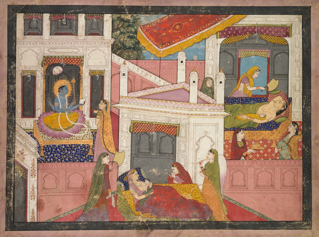 Scener fra Krishnas fødsel, ca. 1840. af Unbekannt