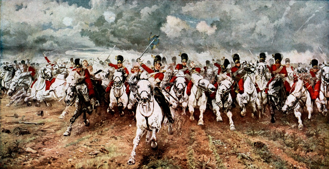 Scotland for Ever, anklagen mod de skotske grå ved Waterloo, 18. juni 1815 af Unbekannt