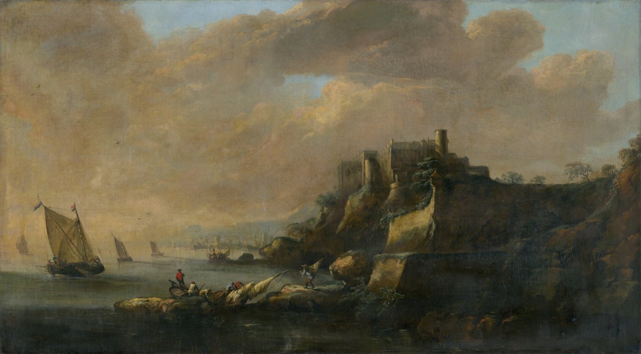 Seascape med et slot af Unbekannt