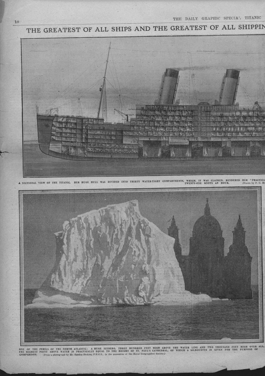 Snitdiagram af Titanic og isbjerget, 20. april 1912. af Unbekannt