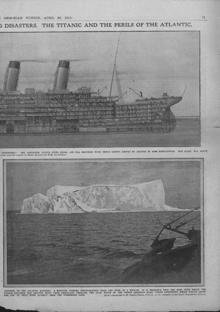 Snitdiagram af Titanic og isbjerget, 20. april 1912. af Unbekannt