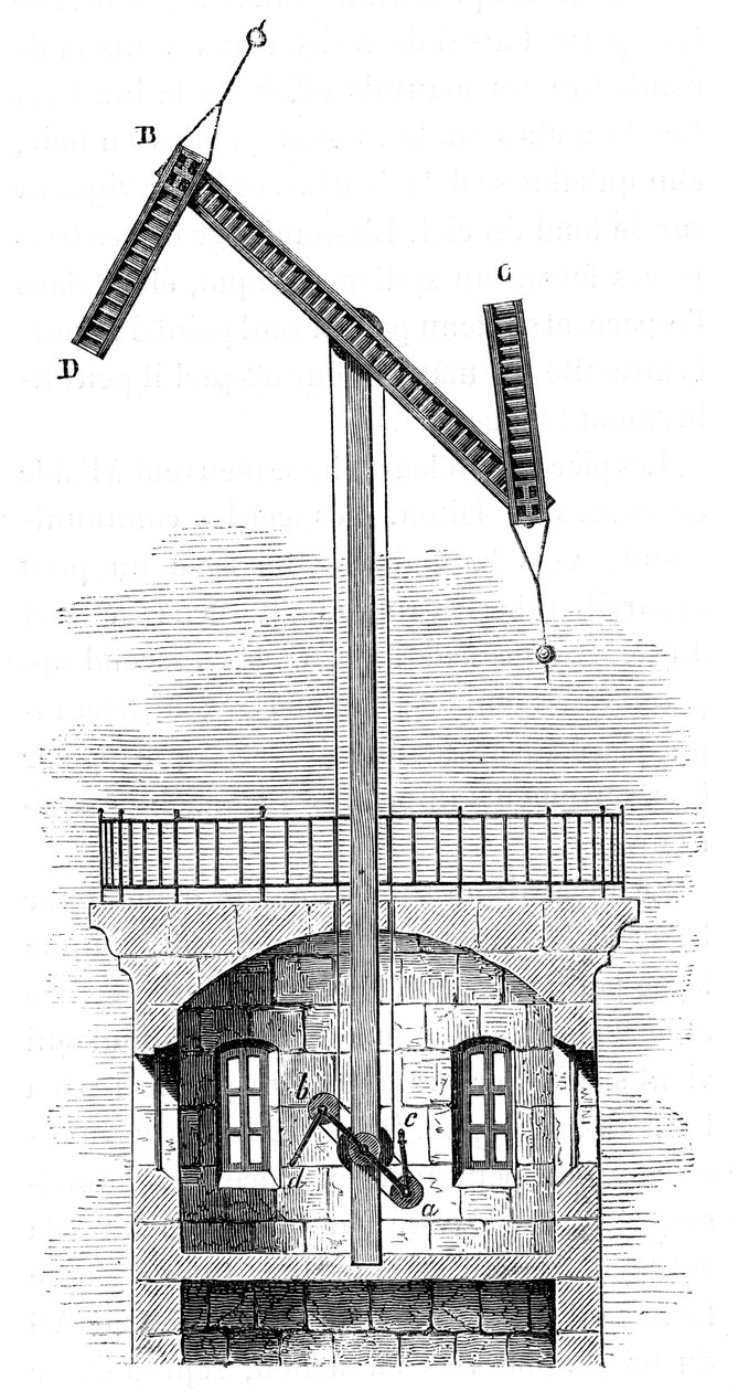 Snitbillede af et telegraftårn for Claude Chappes semafor, 1792, c1870 af Unbekannt