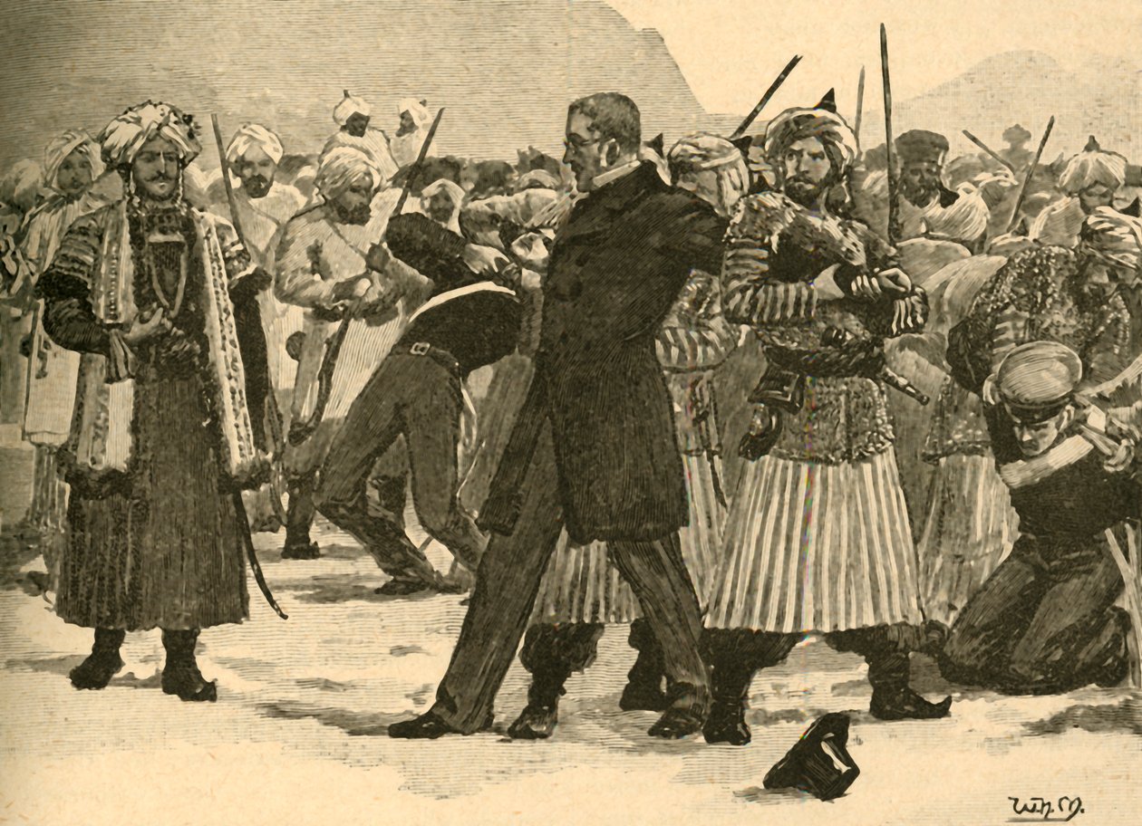Beslaglæggelse af Sir William Macnaghten af Akbar Khan, Afghanistan, 1841 c1890. af Unbekannt