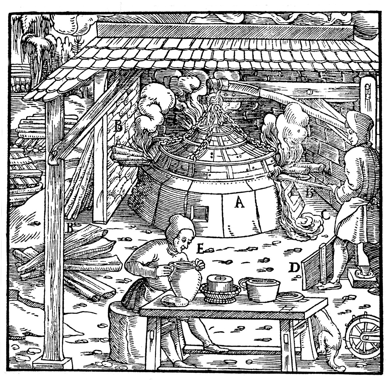 Adskillelse af bly fra sølv eller guld i en kuppelovn, 1556 af Unbekannt