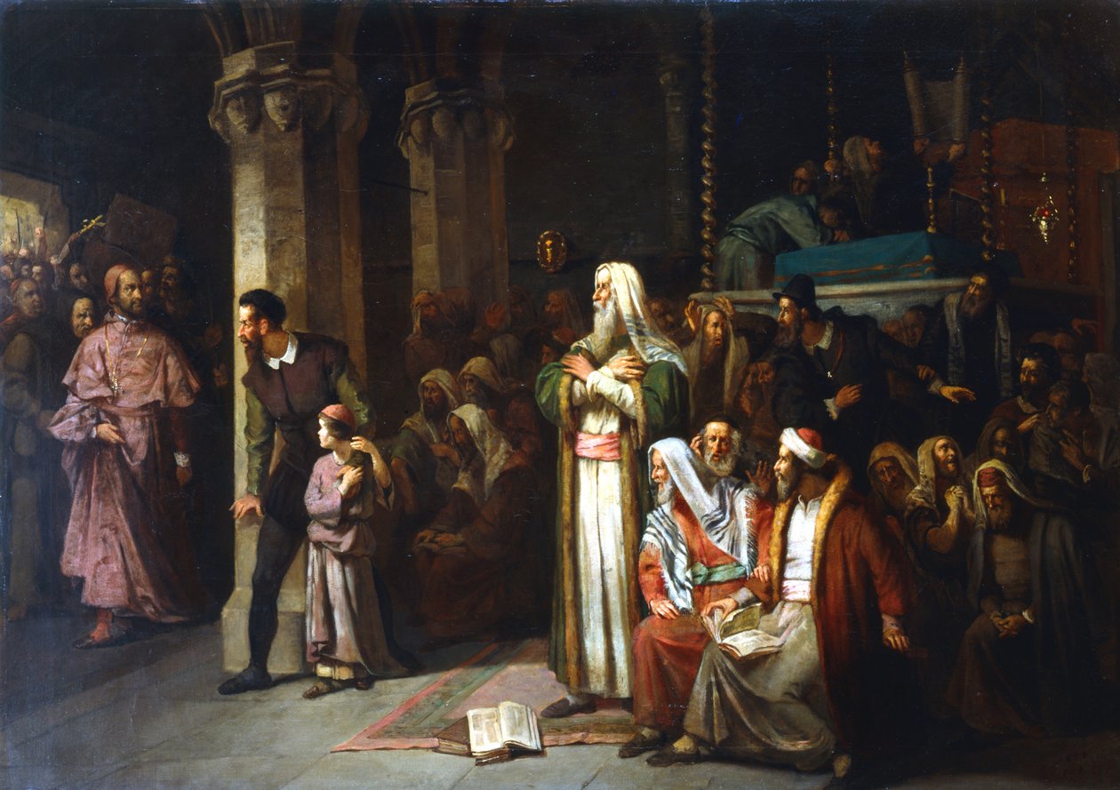 Gudstjeneste i synagogen under oplæsning af Toraen, 1868 af Unbekannt
