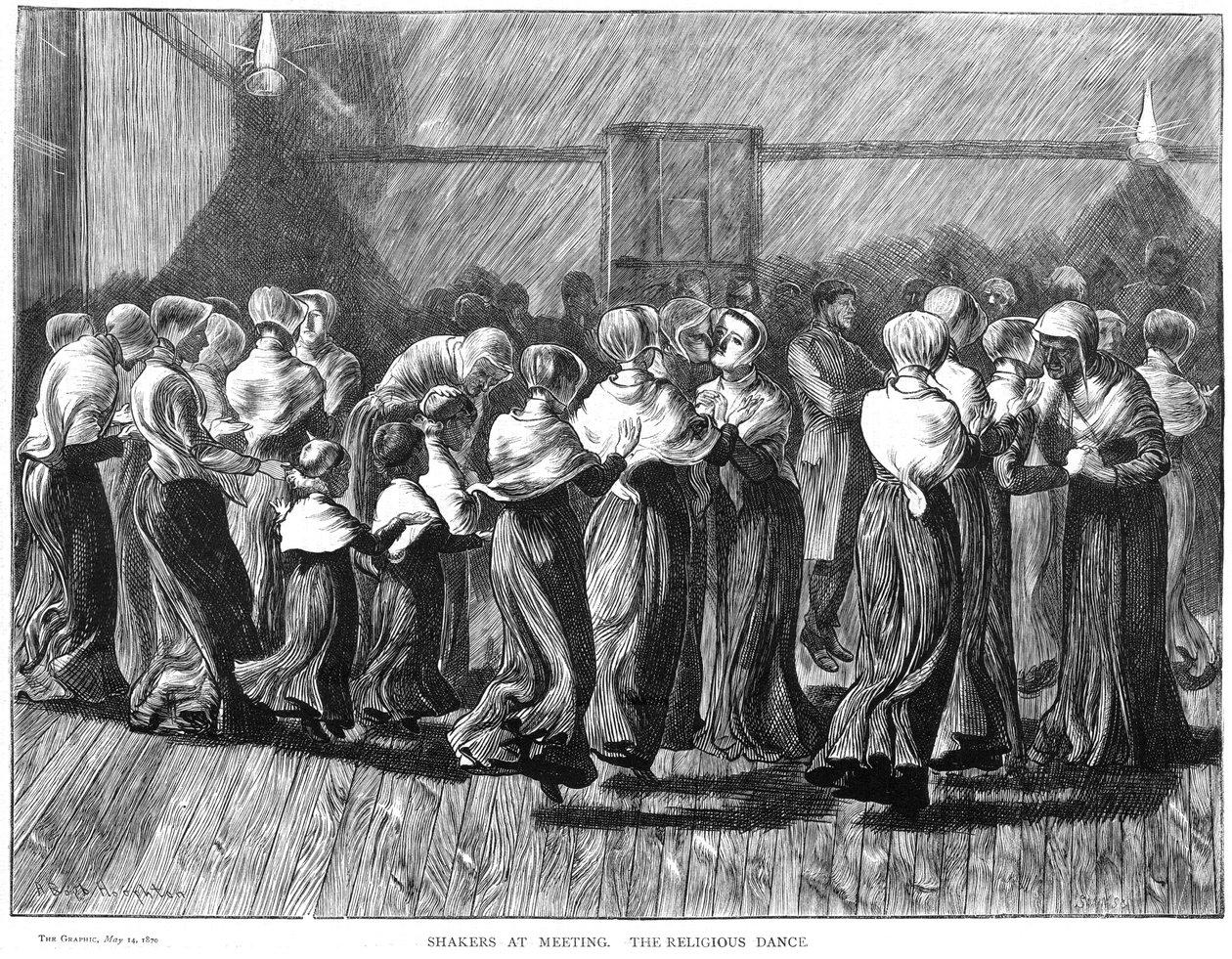 Shakers danser til et møde, Lebanon Springs, New York, USA, 1870 af Unbekannt