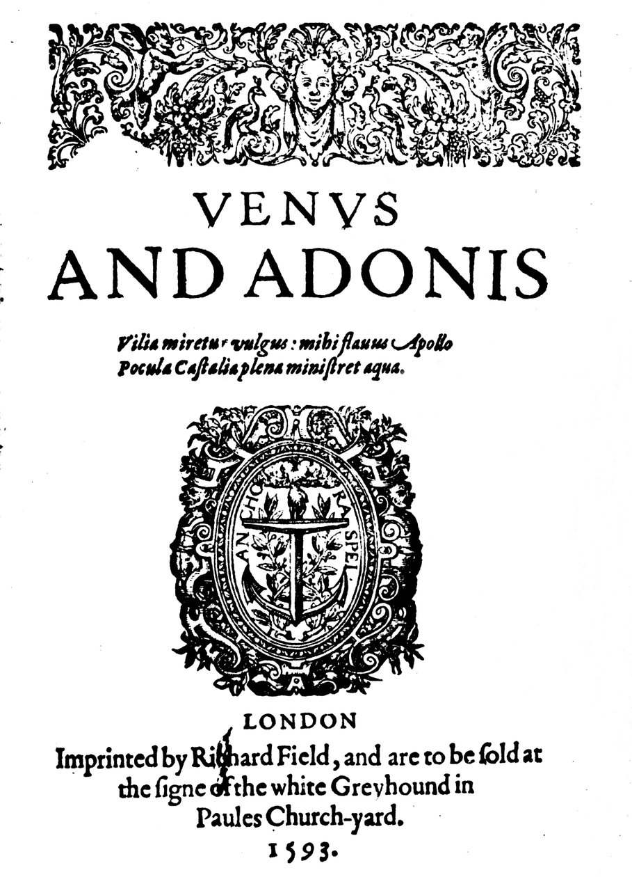 Shakespeares første udgivne værk - 1. udgave af Venus og Adonis, 1593, 1946 af Unbekannt