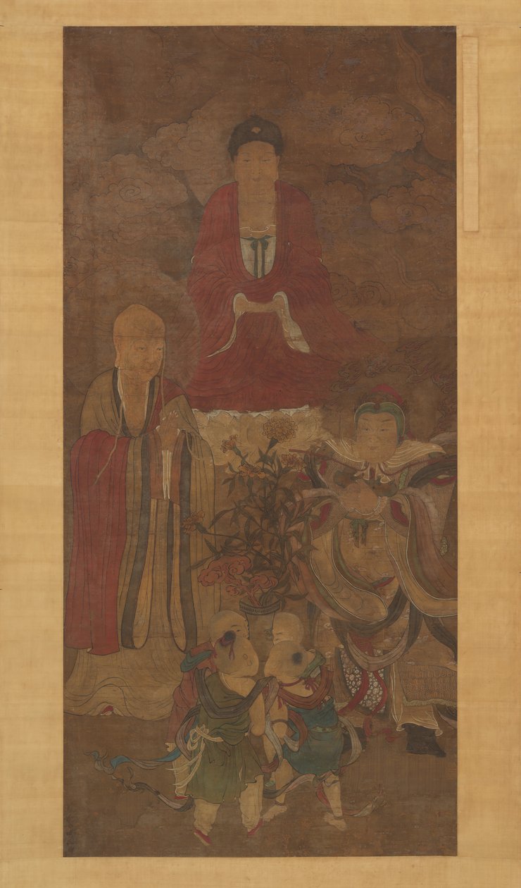 Shakyamuni med luohan, himmelsk konge, og drenge, begyndelsen af det 17. århundrede. af Unbekannt