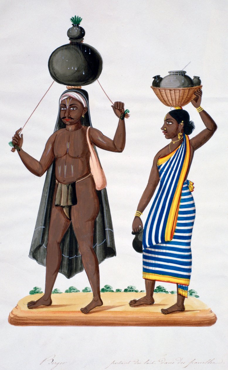 Shepherd og hans kone bærer mælk, Indien, 1834 af Unbekannt