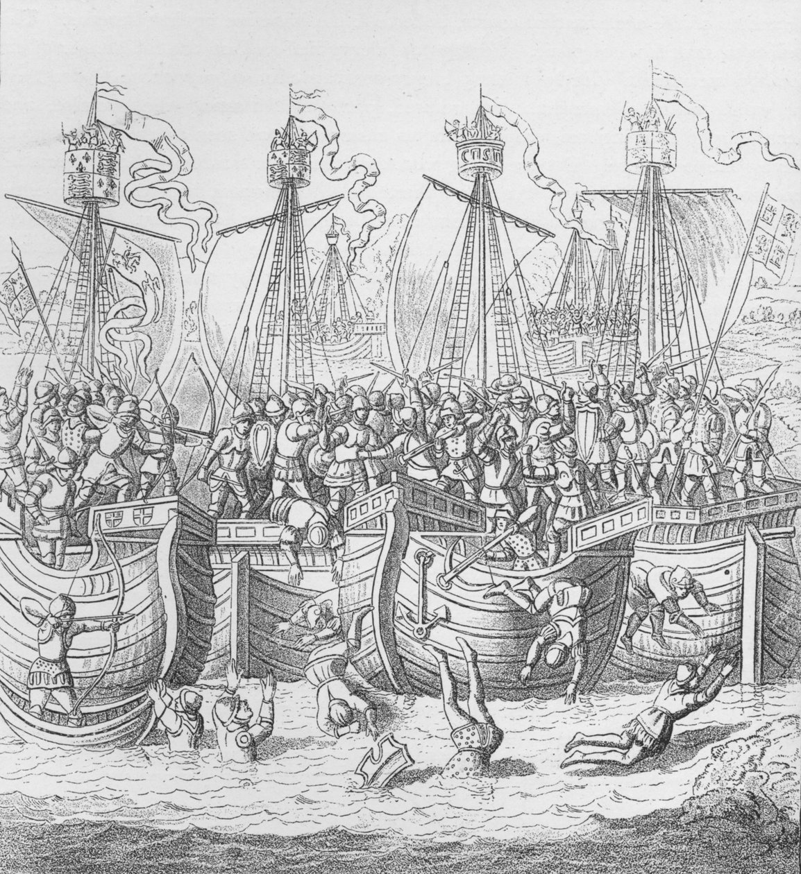 Skibe i La Rochelle, Frankrig, i 1372, c1804 1906 af Unbekannt