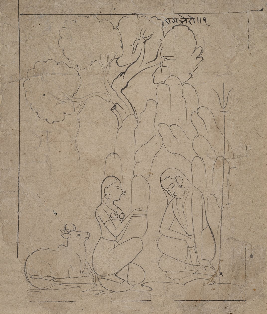 Shiva og Parvati i en bjerggrotte, ca. 1800. af Unbekannt
