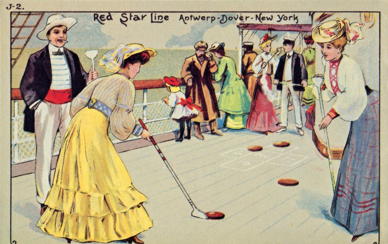 Shuffleboard om bord på et Red Star Line-passagerskib, 1907. af Unbekannt
