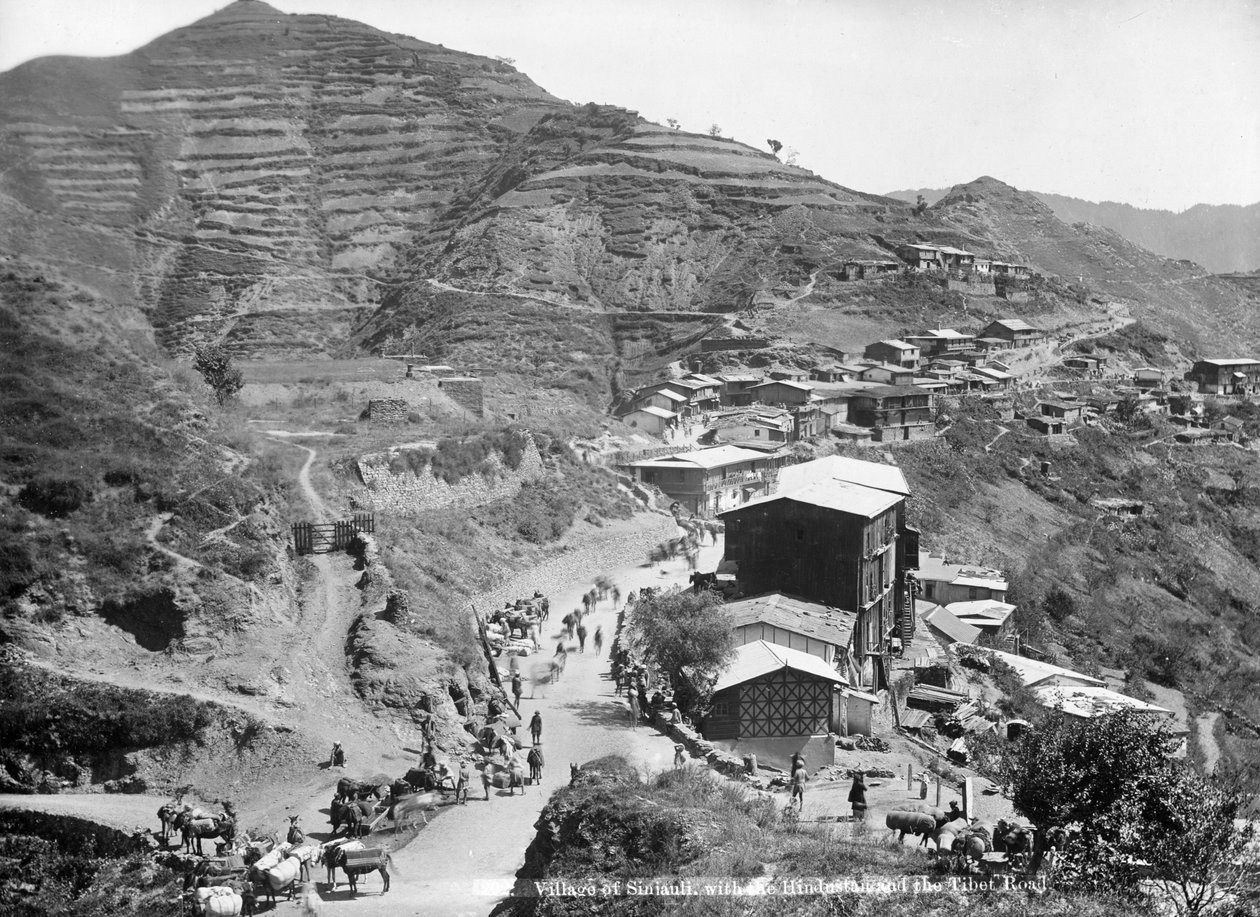 Sinauli landsby, med Hindustan og Tibet-vejene, Simla, Indien, begyndelsen af det 20. århundrede af Unbekannt