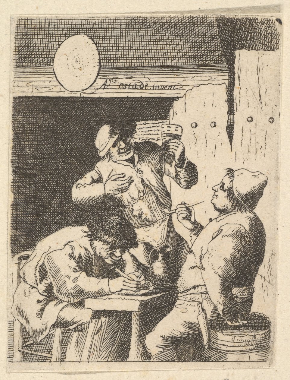 Sanger stående mellem to rygere, 1610-85. af Unbekannt