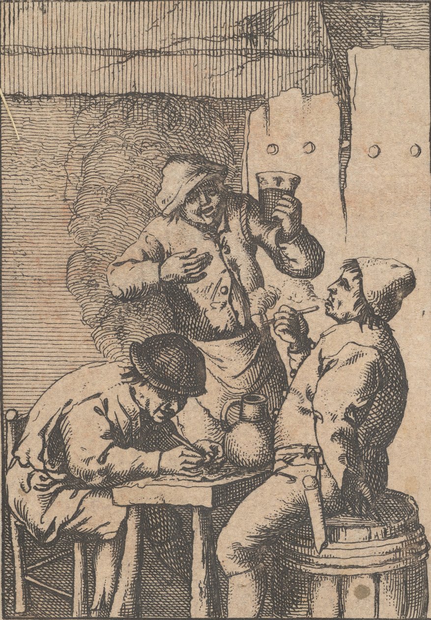 Sanger stående mellem to rygere, 1610-85. af Unbekannt