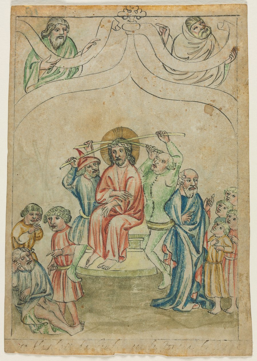 Enkelt blad fra en Biblia Pauperum: Kristus bærer korset verso, ca. 1410. af Unbekannt