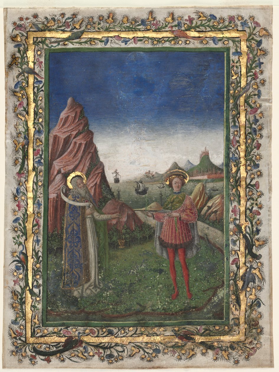 Single Leaf from a Missal: Two Male Saints, slutningen af 1400-tallet. af Unbekannt