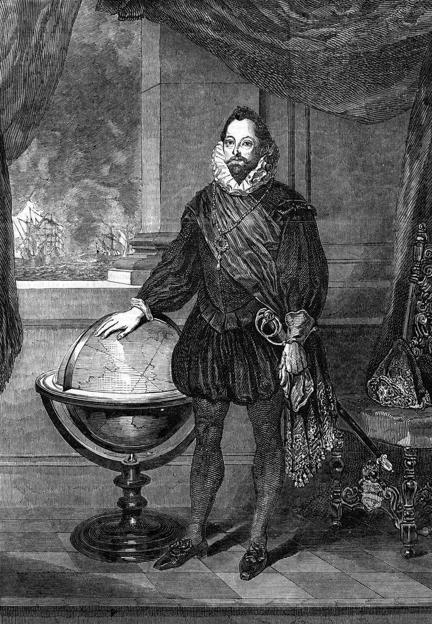 Sir Francis Drake, navigatør, sømand og pirat fra det 16. århundrede, 1851 af Unbekannt