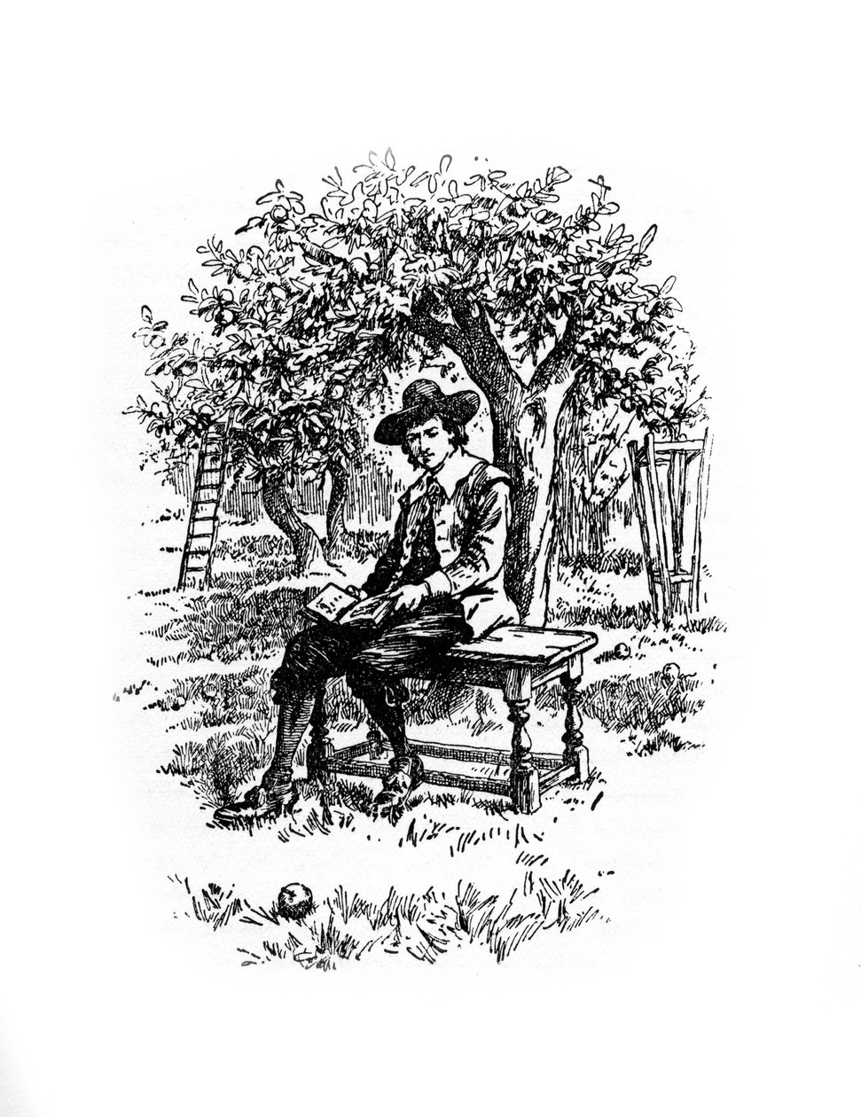 Sir Isaac Newton under æbletræet, det 20. århundrede af Unbekannt
