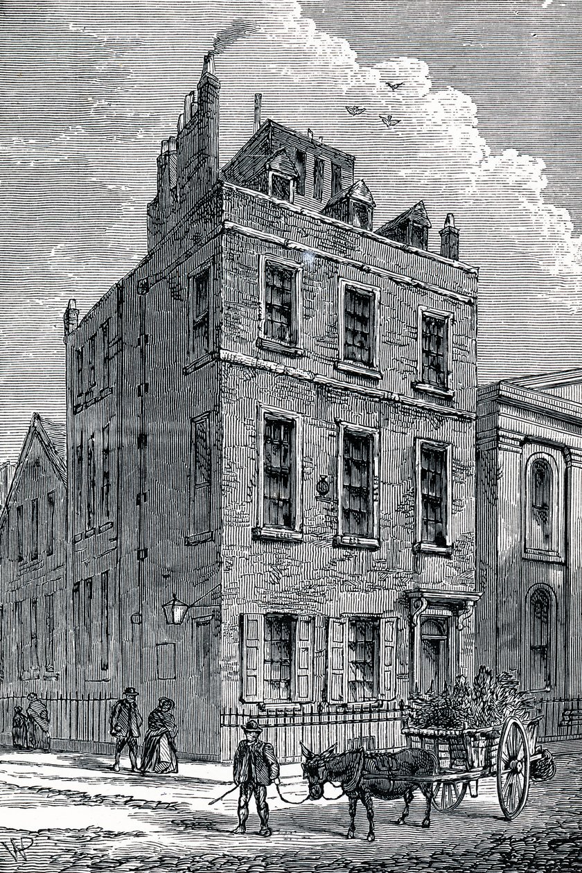 Sir Isaac Newtons hus på hjørnet af Orange og St Martins Street, London, c1880 af Unbekannt
