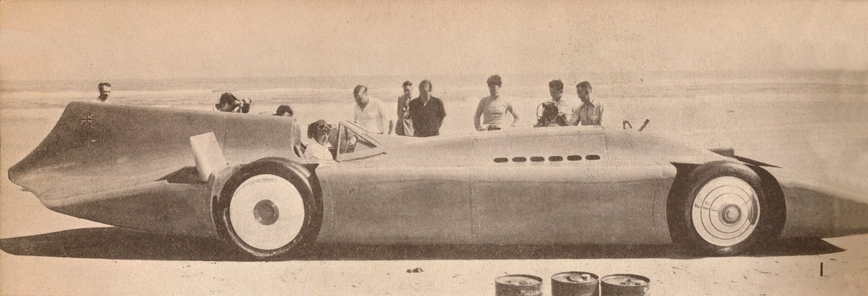 Sir Malcolm Campbell i sin nye Blue Bird på Dayton Beach, Florida, 1935, 1935 af Unbekannt