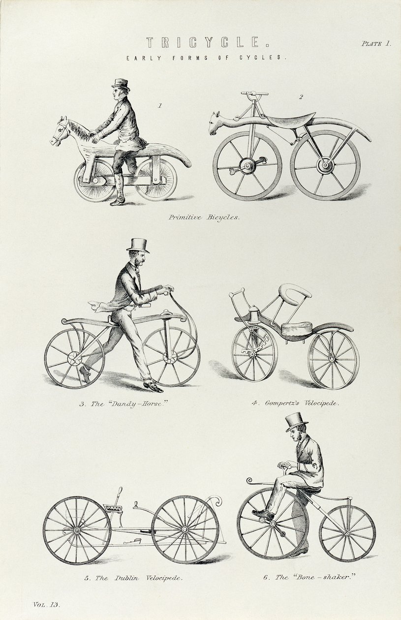 Seks tidlige former for cykel, c1870 af Unbekannt