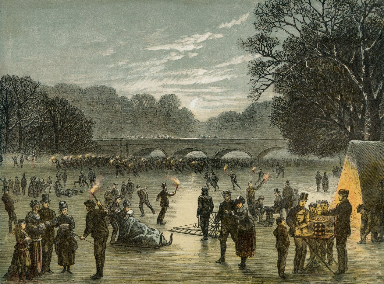 Skøjteløb på Serpentine i Hyde Park, London, c1850 af Unbekannt