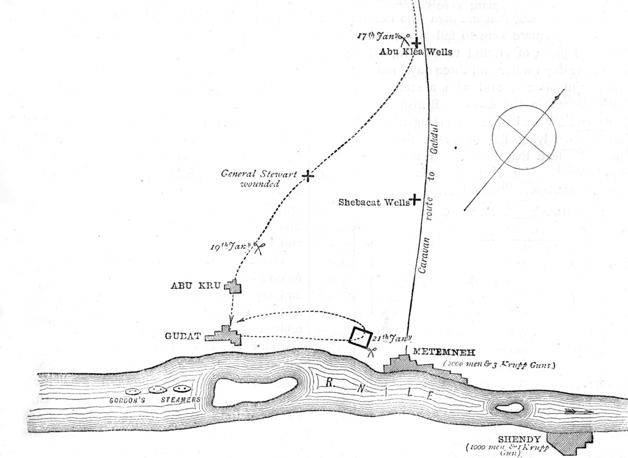 Skitse-kort over bevægelserne fra 17.-21. januar 1885, c1885 af Unbekannt
