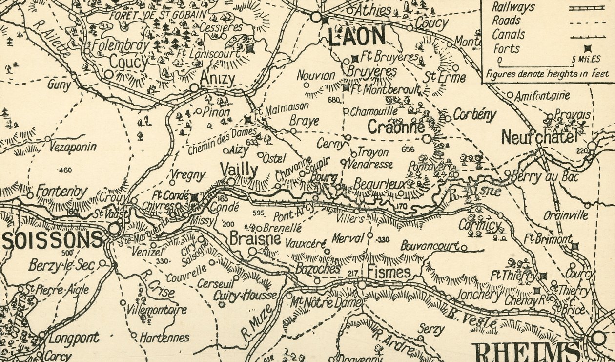 Skitsekort over Aisnedalen over Soissons, 1914, c1920. af Unbekannt