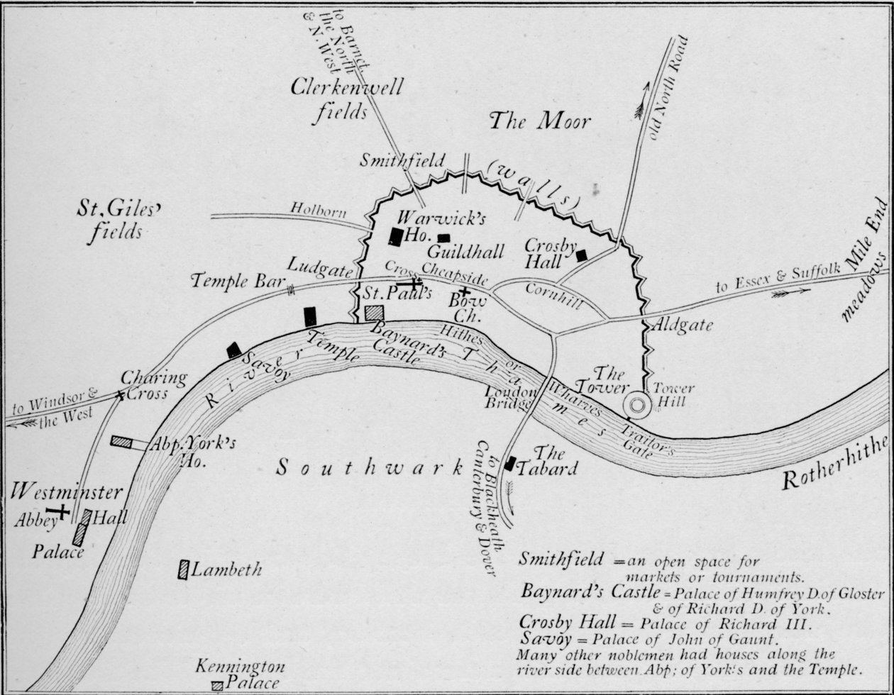 Skitsekort over London i det 15. århundrede, 1906 af Unbekannt