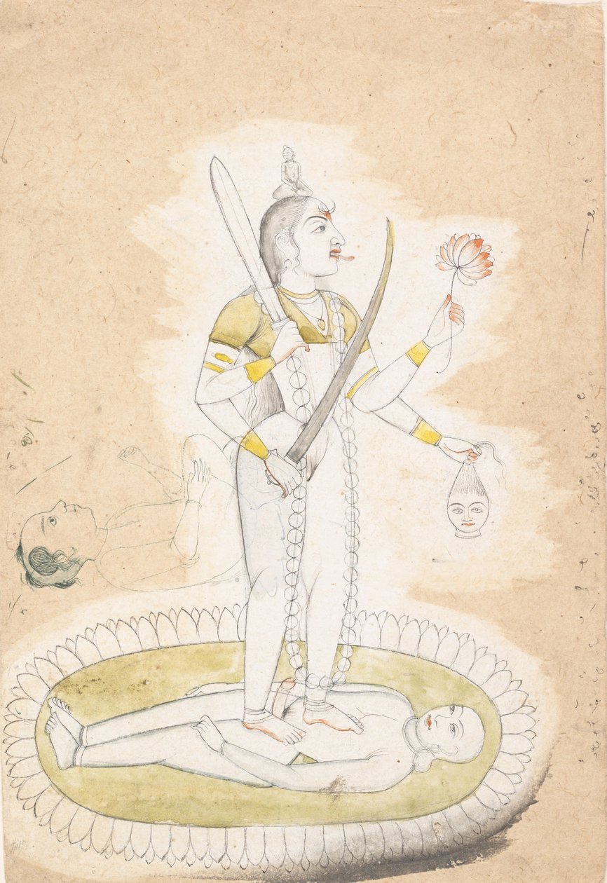 Skitse med Kali og en ung dreng, ca. 1800. af Unbekannt