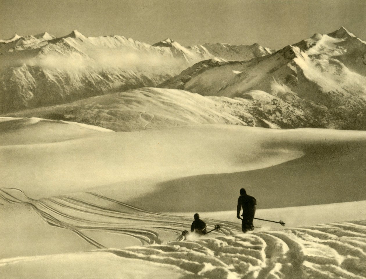 Skiløb på Gerlos-plateauet, Østrig, c1935. af Unbekannt