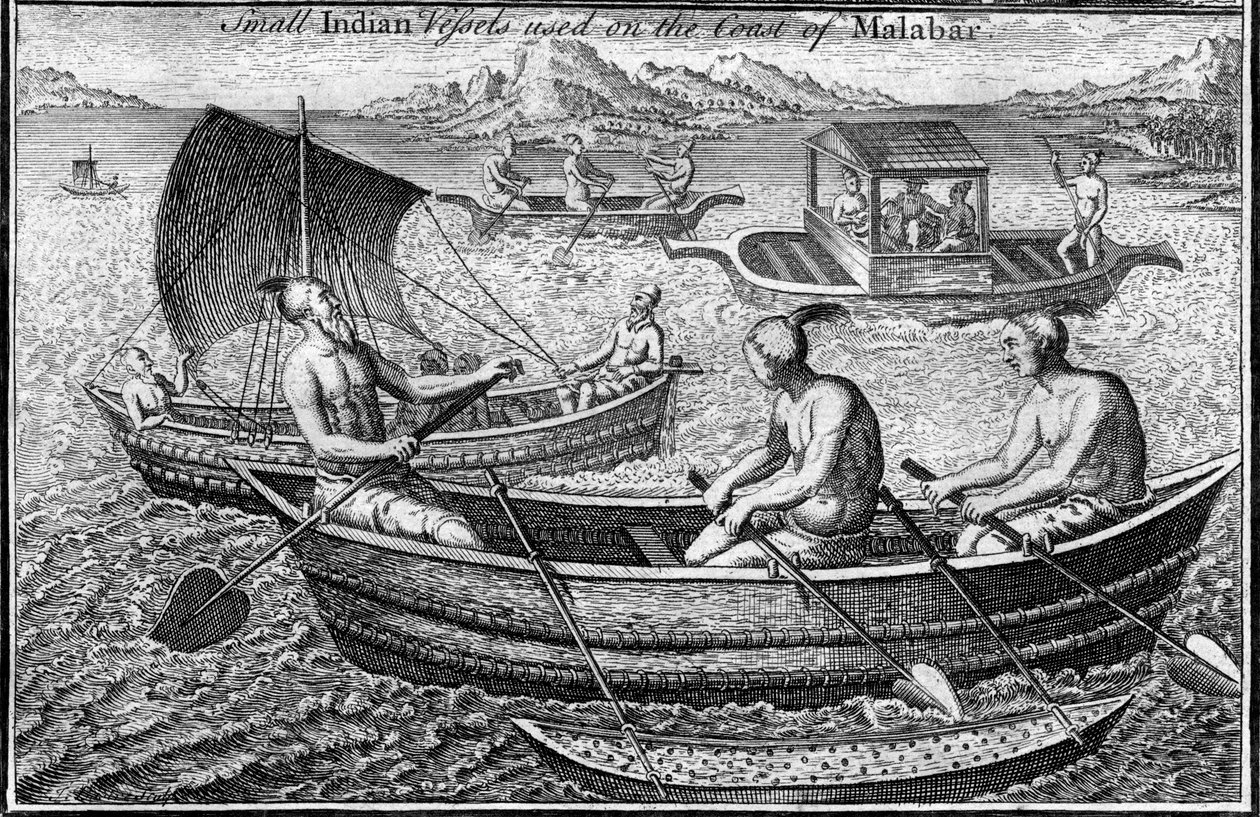 Lille fartøj brugt på kysten af Malabar Cochin, Indien, c1700-tallet af Unbekannt