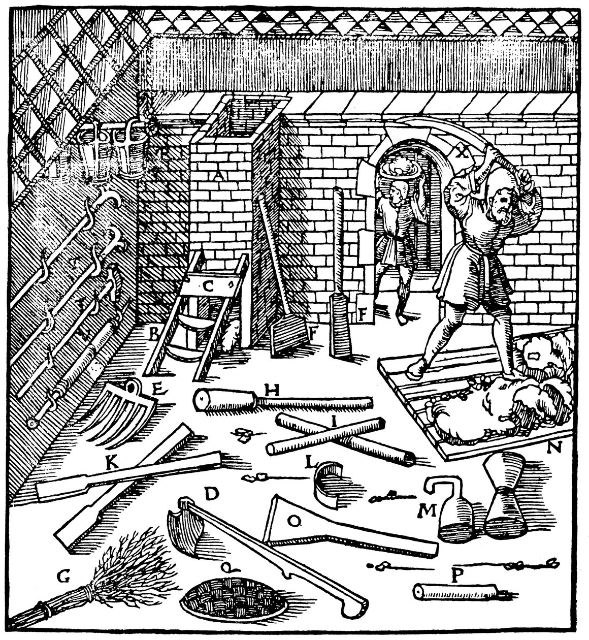 Smeltning af malme guld, sølv, kobber og bly, 1556 af Unbekannt