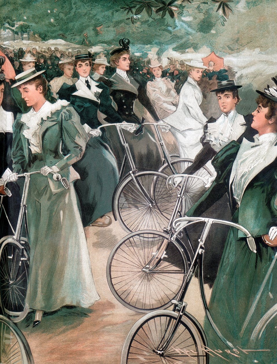 Samfundsdamer cykler i Hyde Park, London, 1896 af Unbekannt