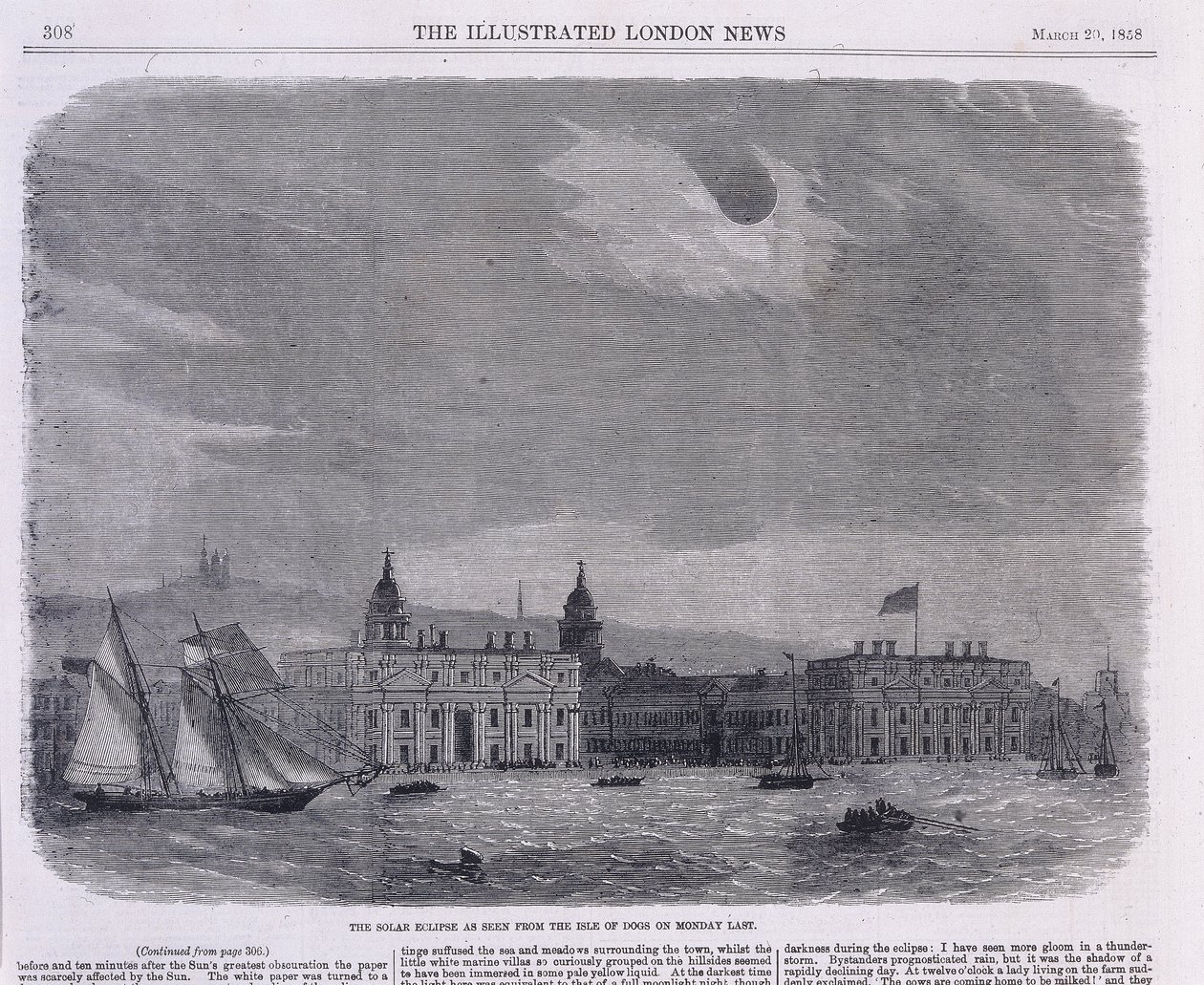 Solformørkelse set over Royal Observatory, Greenwich, 1858 af Unbekannt