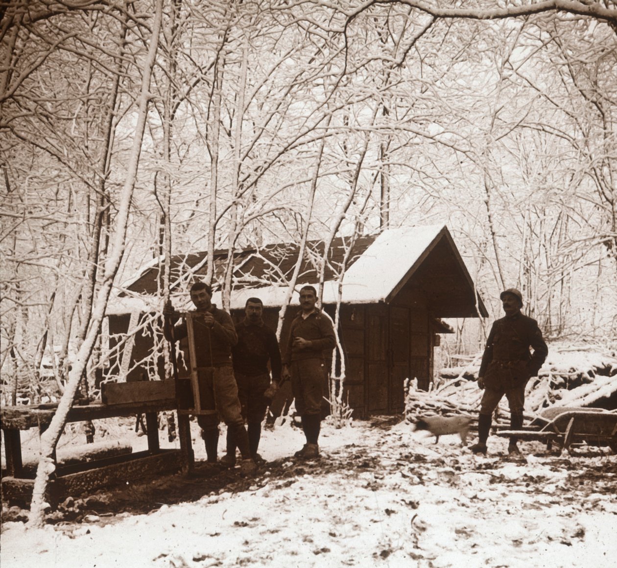 Soldater i sneen, Foret de la Reine, Frankrig, c1914-c1918 af Unbekannt