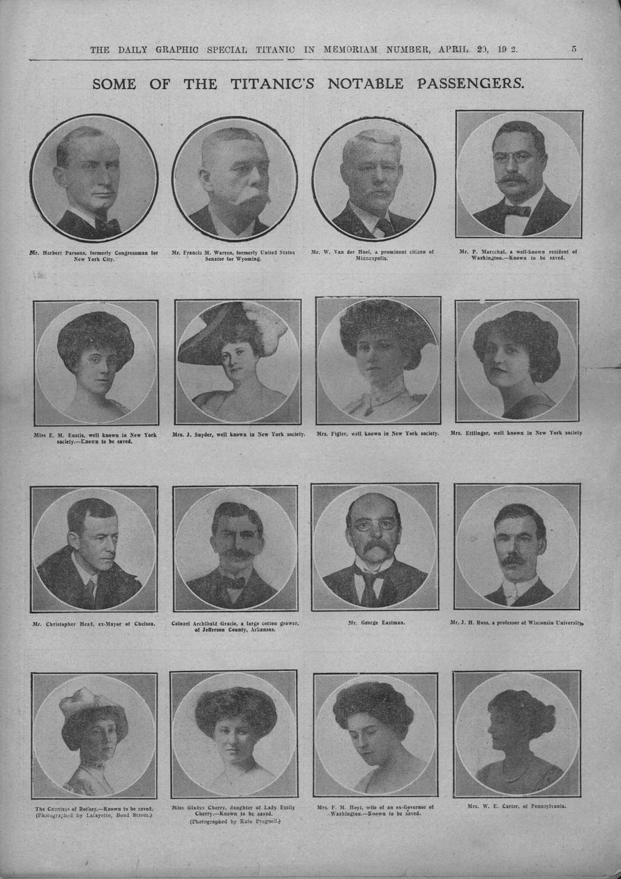 Nogle af Titanics Notable Passengers, 20. april 1912. af Unbekannt