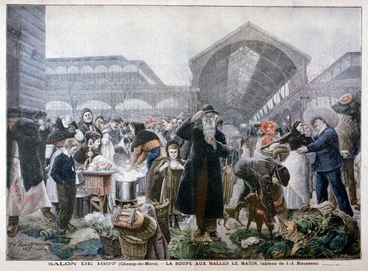 Suppestand på Les Halles-markedet om morgenen, 1897 af Unbekannt