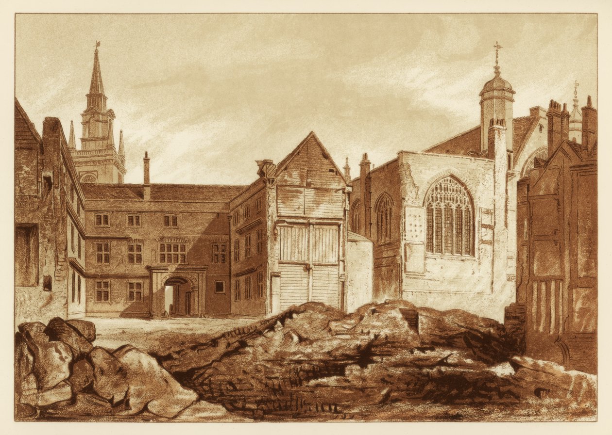 Sydøst udsigt over Guildhall Chapel og Blackwell Hall, City of London, 1886 af Unbekannt