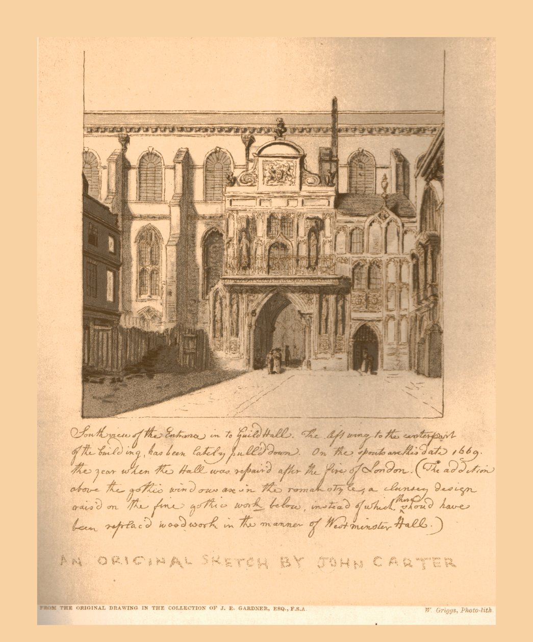 Sydlig udsigt over indgangen til Guildhall, c1669, 1886. af Unbekannt