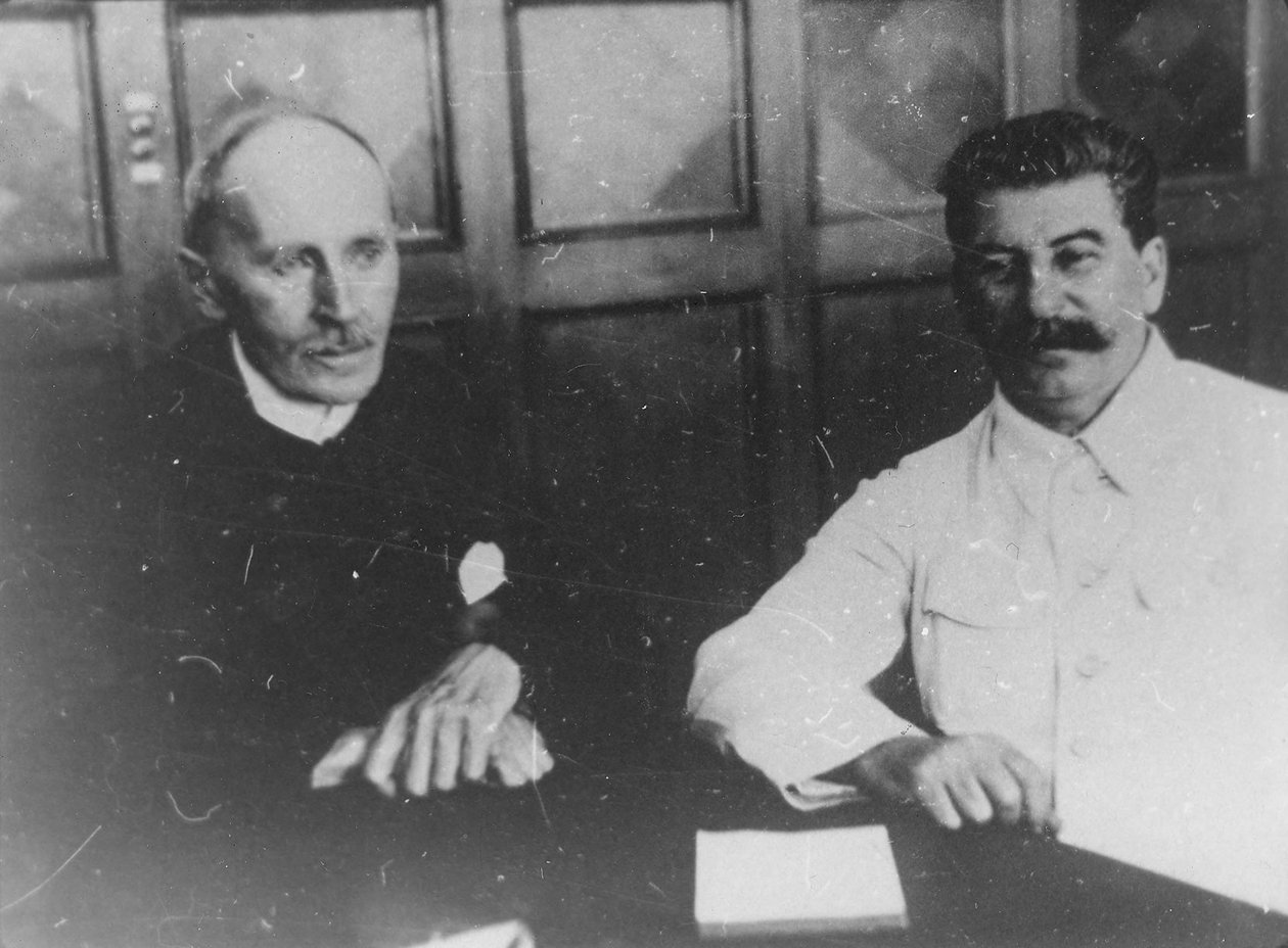 Den sovjetiske leder Josef Stalin med den franske forfatter Romain Rolland, Moskva, USSR, 28. juni 1935 af Unbekannt