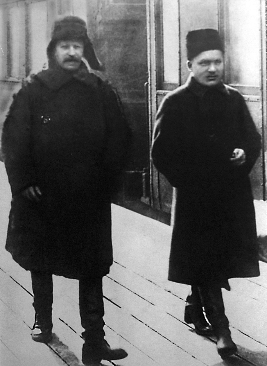 Sovjetiske ledere Joseph Stalin og Sergei Kirov, Moskva, USSR, 1928 af Unbekannt