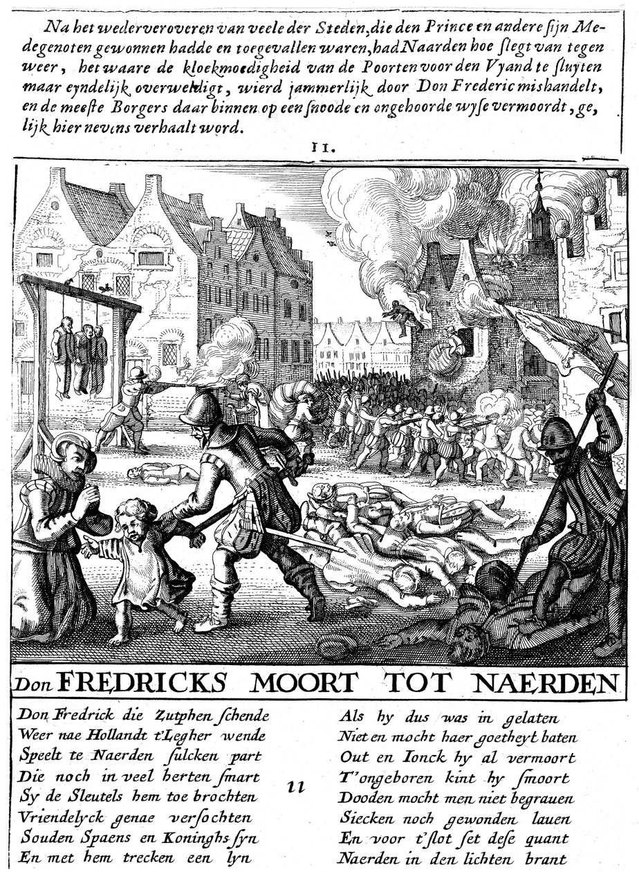 Spanske tropper afbrænder bygninger og massakrerer under spansk herredømme i Holland, 1567-73 af Unbekannt
