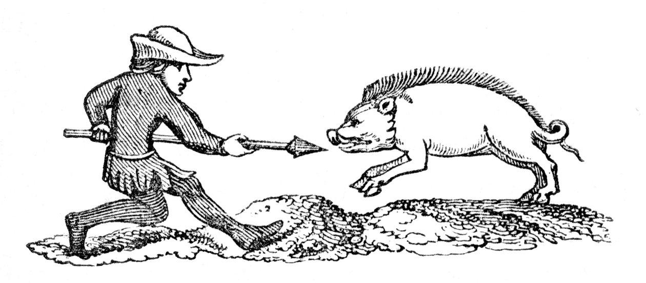 Spearing a Boar, 14. århundrede, 1833 af Unbekannt