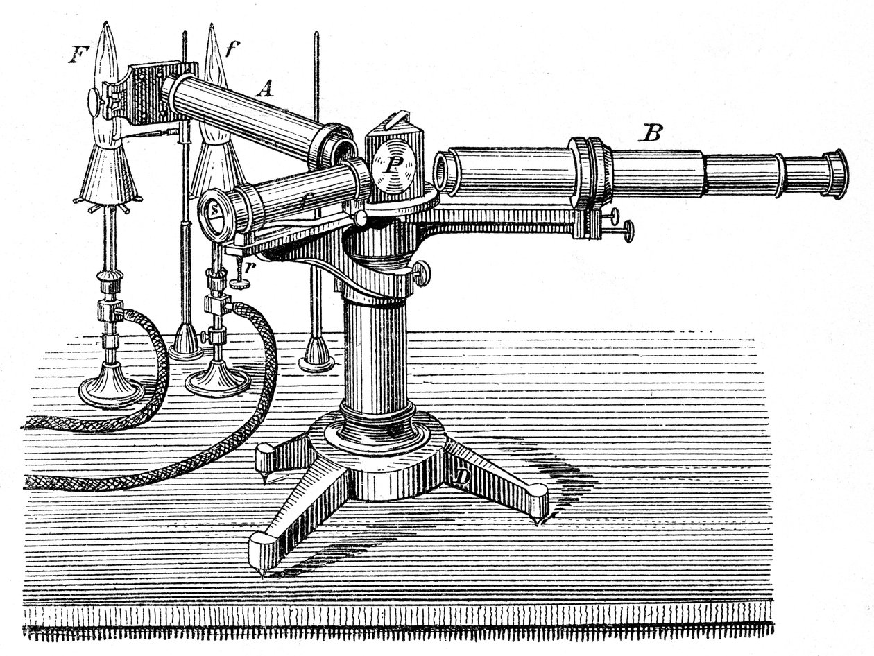 Spektroskopisk apparat brugt af Robert Wilhelm Bunsen og Gustav Robert Kirchhoff, c1895 af Unbekannt