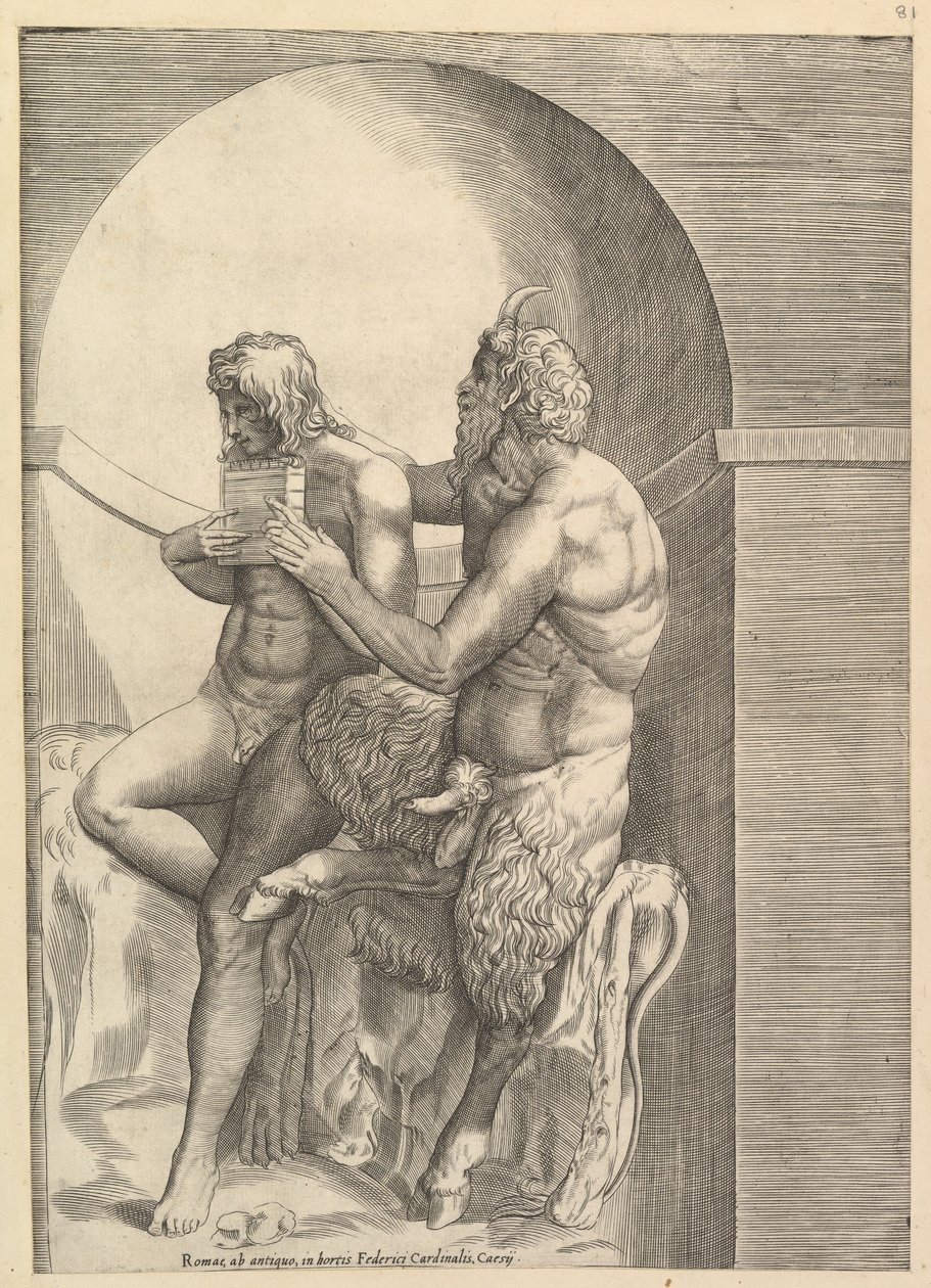The Mirror of Roman Magnificence: Pan Teaching the Young Olympus to Play the Flute, ca. 1540-80. af Unbekannt
