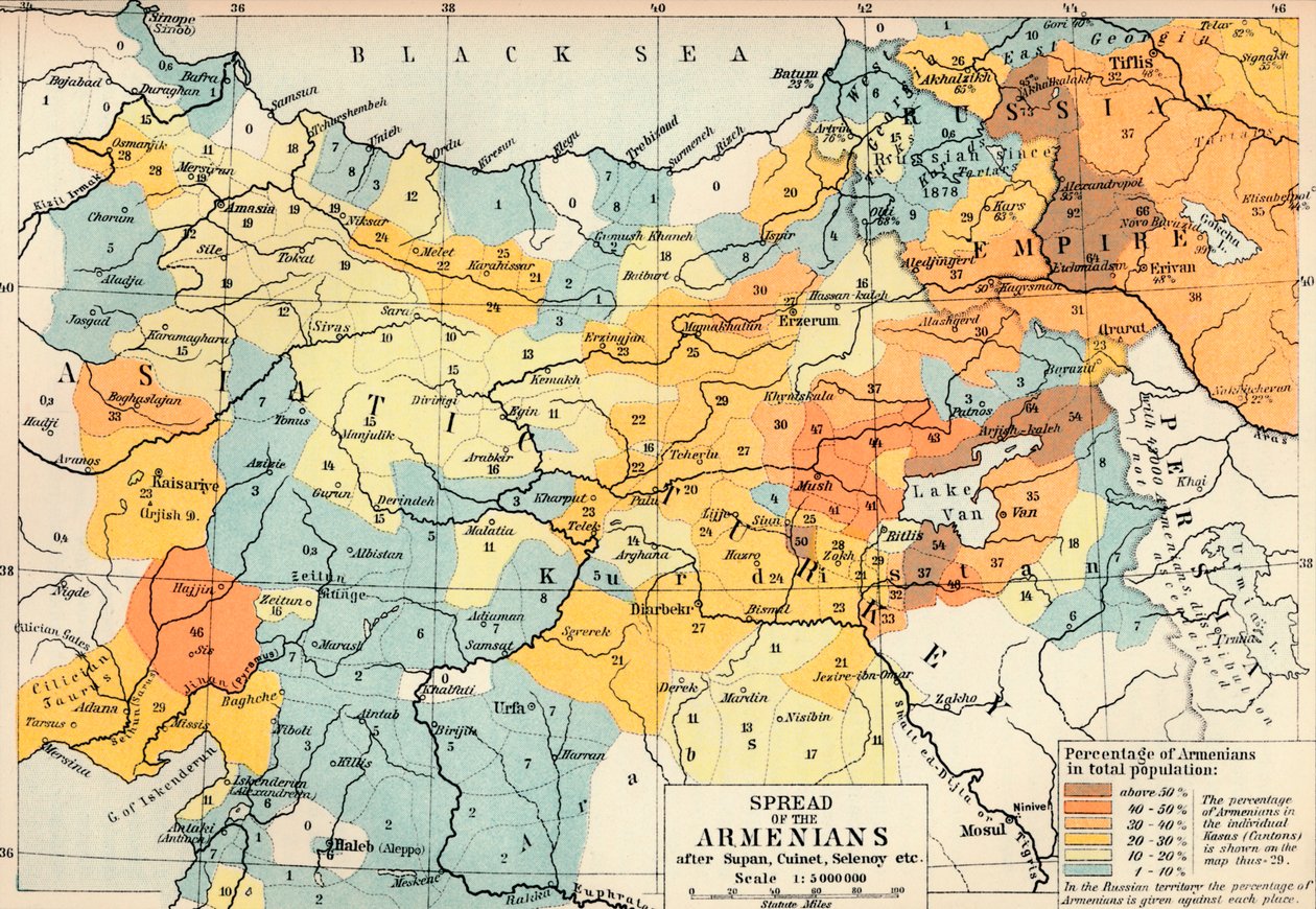 Spredning af Armenien efter Supan, Cuinet, Selenoy osv., c1560, 1907 af Unbekannt