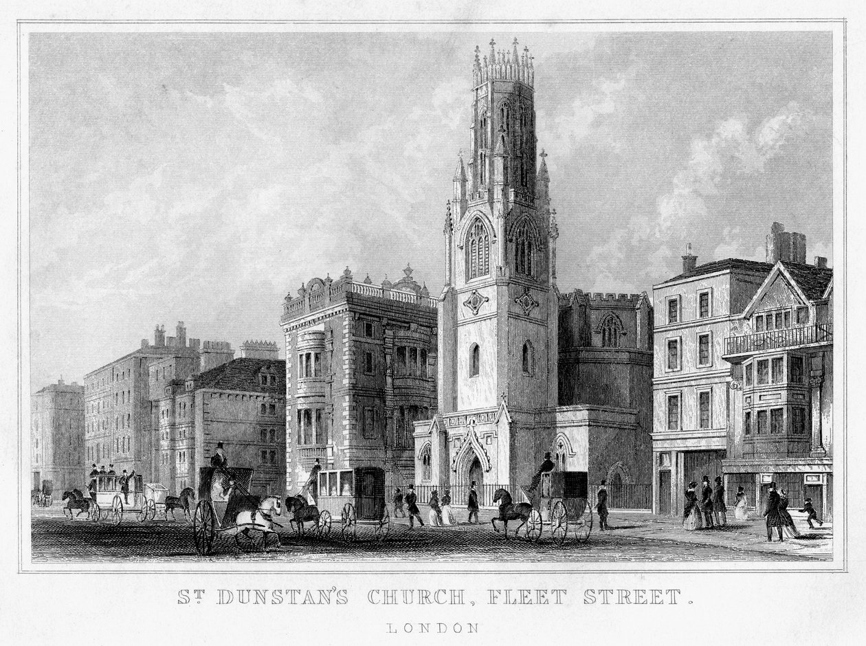 St Dunstans Church, Fleet Street, City of London, 1800-tallet af Unbekannt