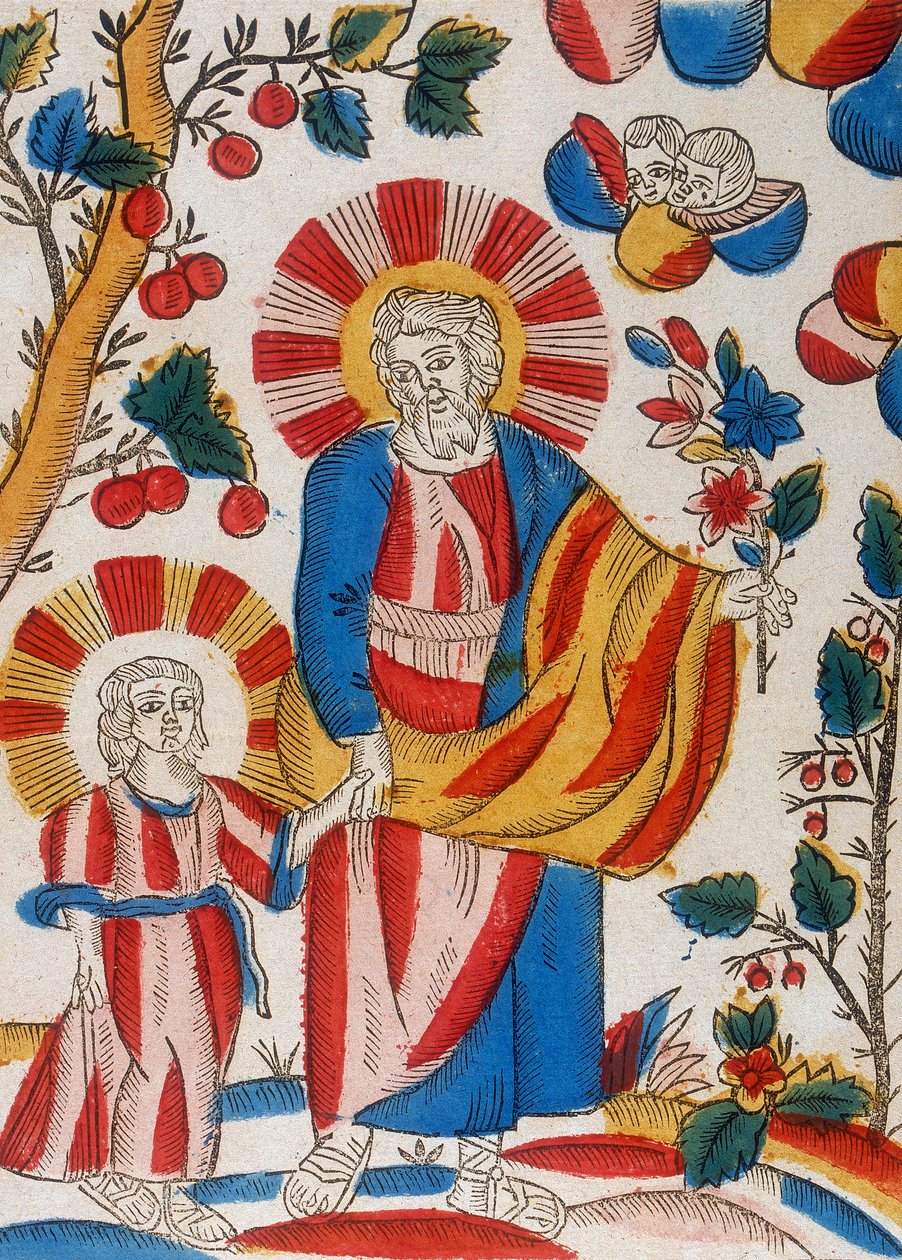 St Joseph og Jesus, hans søn, går hånd i hånd, 1700-tallet af Unbekannt